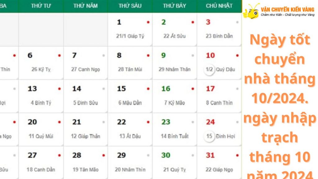 ngày tốt chuyển nhà tháng 10 năm 2024 ngày đẹp nhập trạch tháng 10 năm 2024