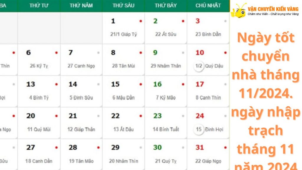 ngày tốt chuyển nhà tháng 11 năm 2024 ngày đẹp nhập trạch tháng 11 năm 2024