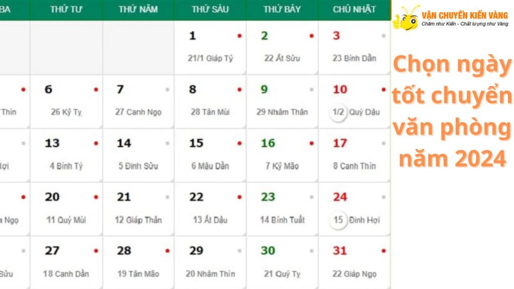 chọn ngày tốt chuyển văn phòng năm 2024